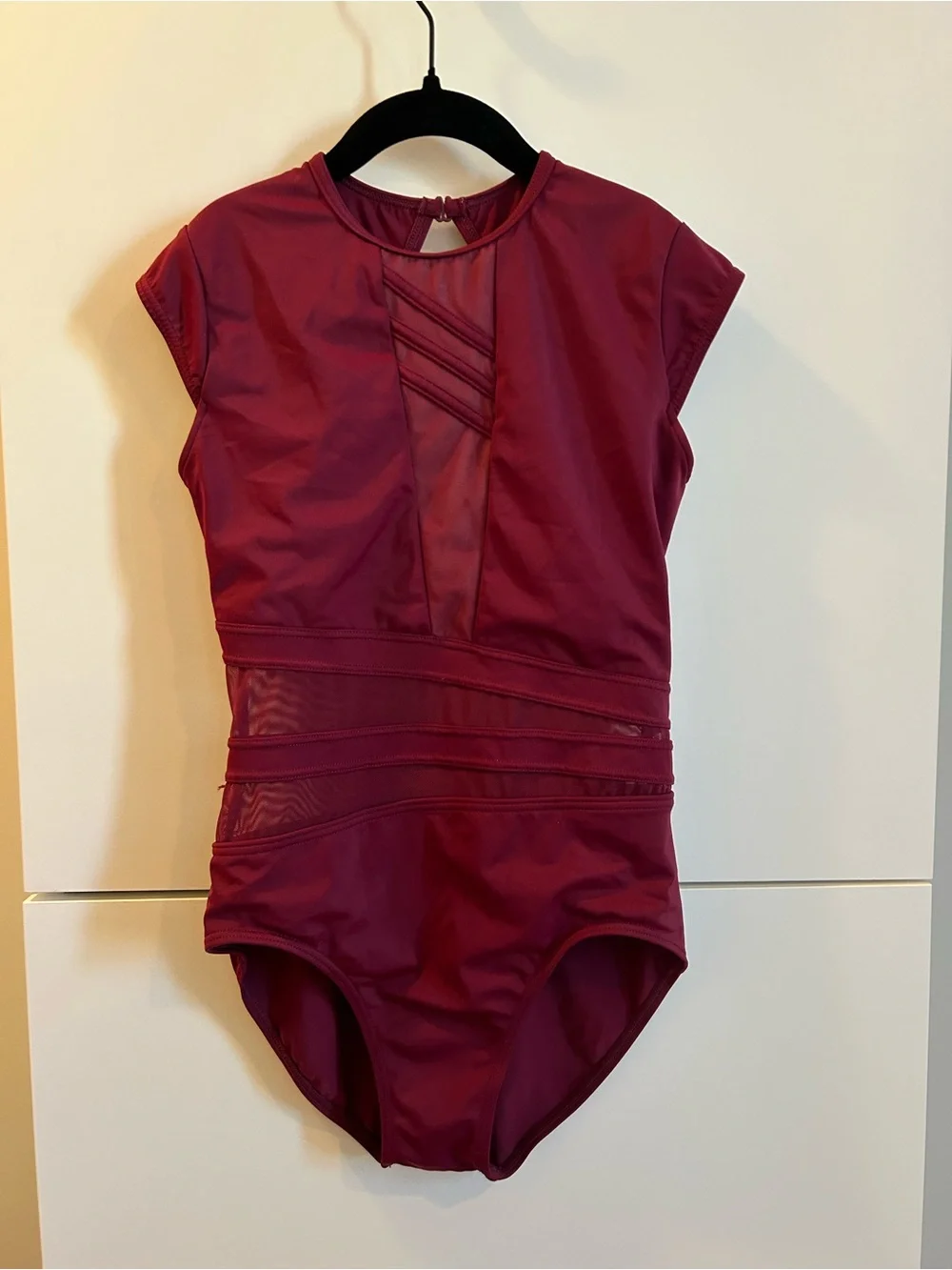Balera Burgundy Mesh-Accent Girls' Dance Leotard - LC Child’s Large